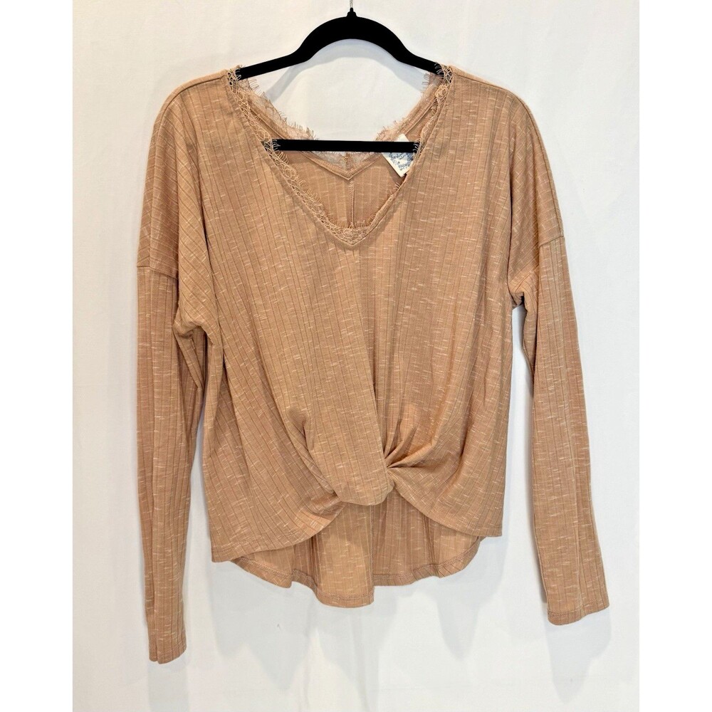 Blue Rain Womens M Blush Pink Twist Front V Neck Long Sleeve Knit Top